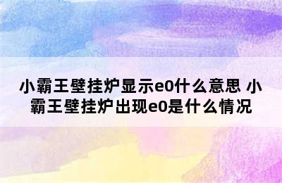 小霸王壁挂炉显示e0什么意思 小霸王壁挂炉出现e0是什么情况